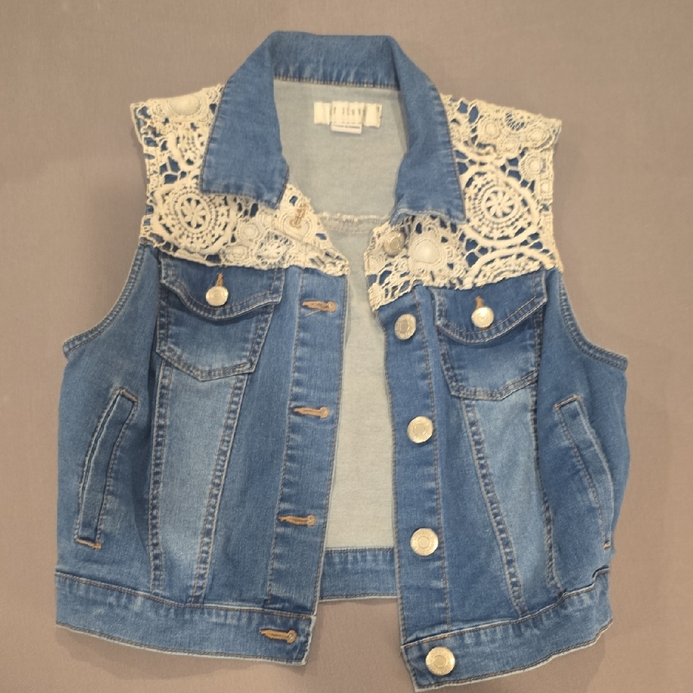 Denim Vest with Lace Accents